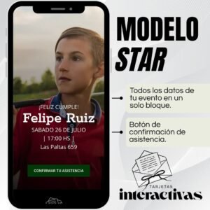 Tarjeta Interactiva Modelo Star — Confirmación y redes