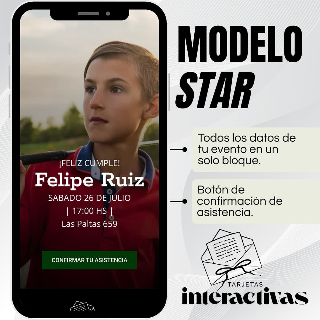 Tarjeta Interactiva Modelo Star — Confirmación y redes